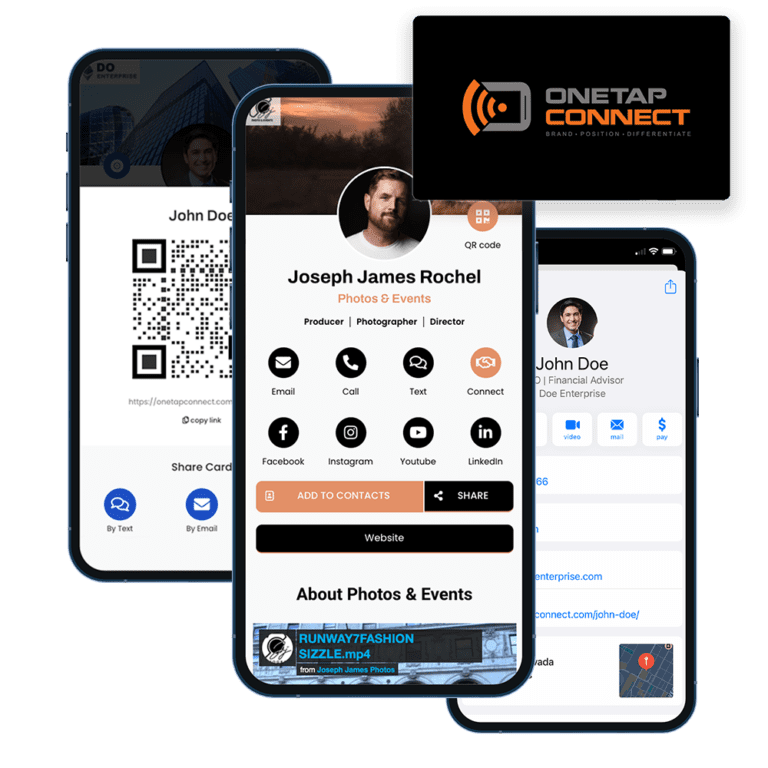 example of the diferent way to share the OneTapConnect digital business card